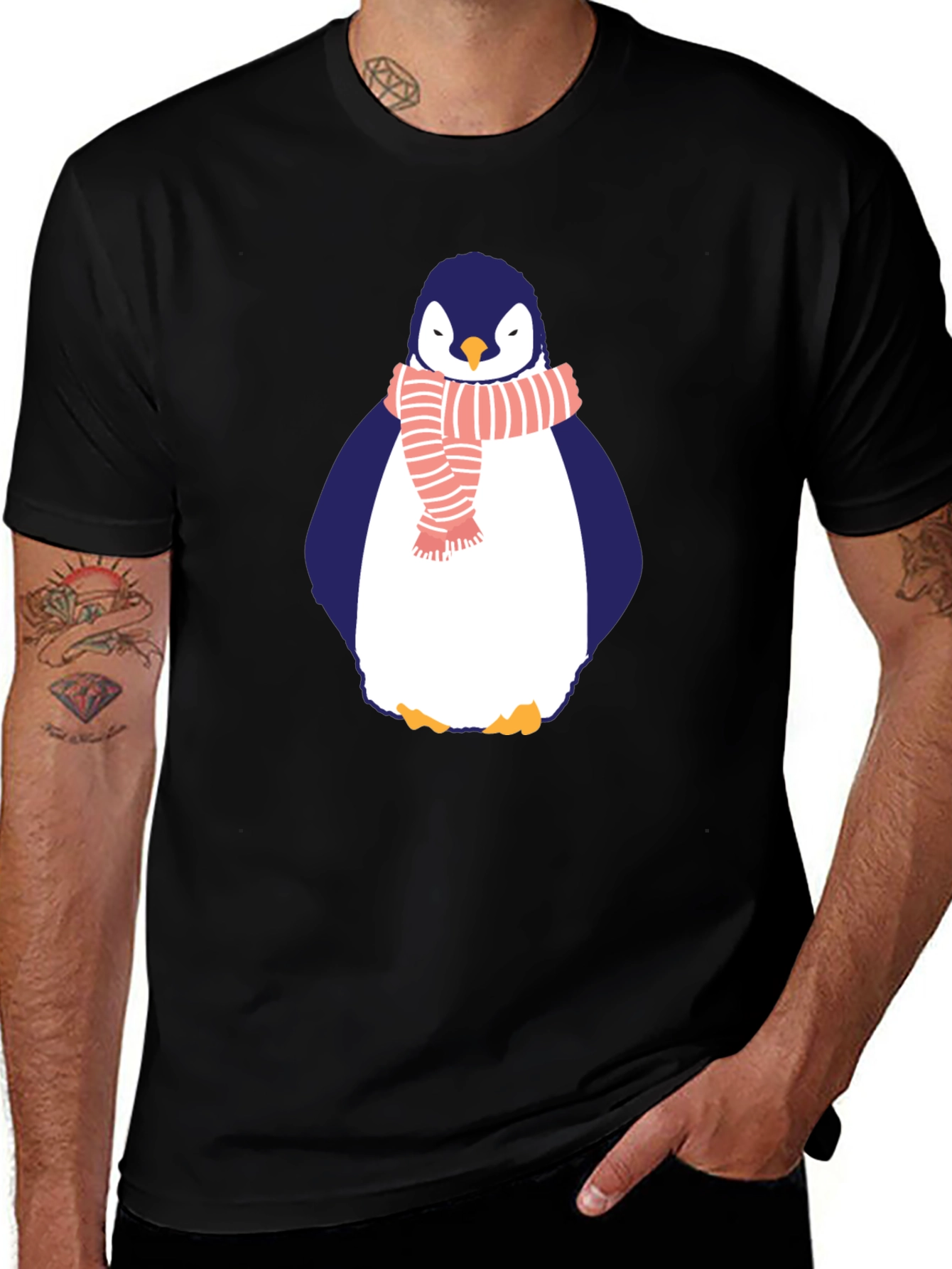 Penguin Scarf Graphic Tee - Mens Black T-Shirt