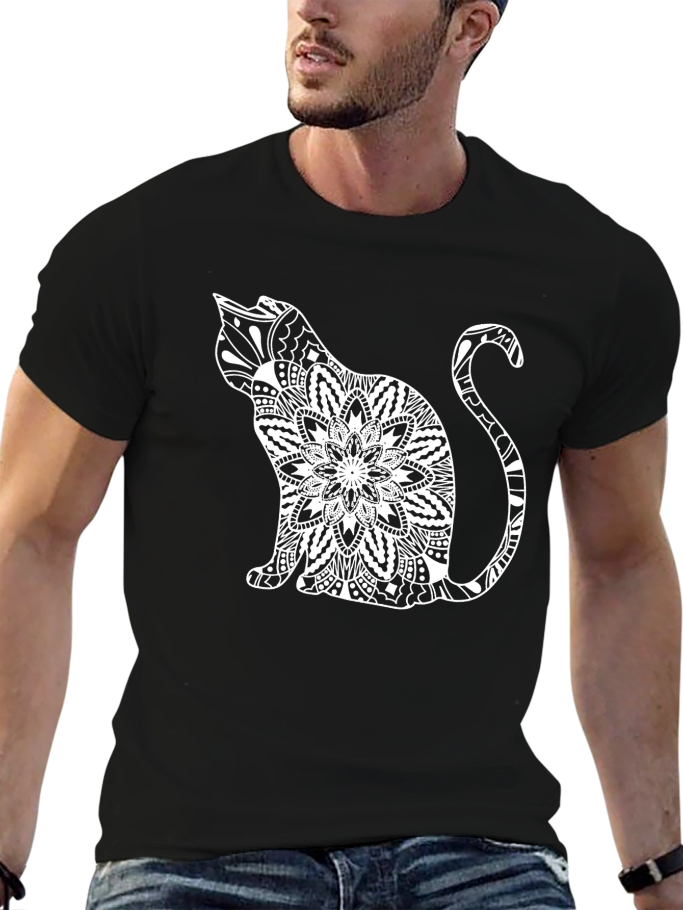 Black Cat Mandala T-Shirt - Unique Graphic Tee