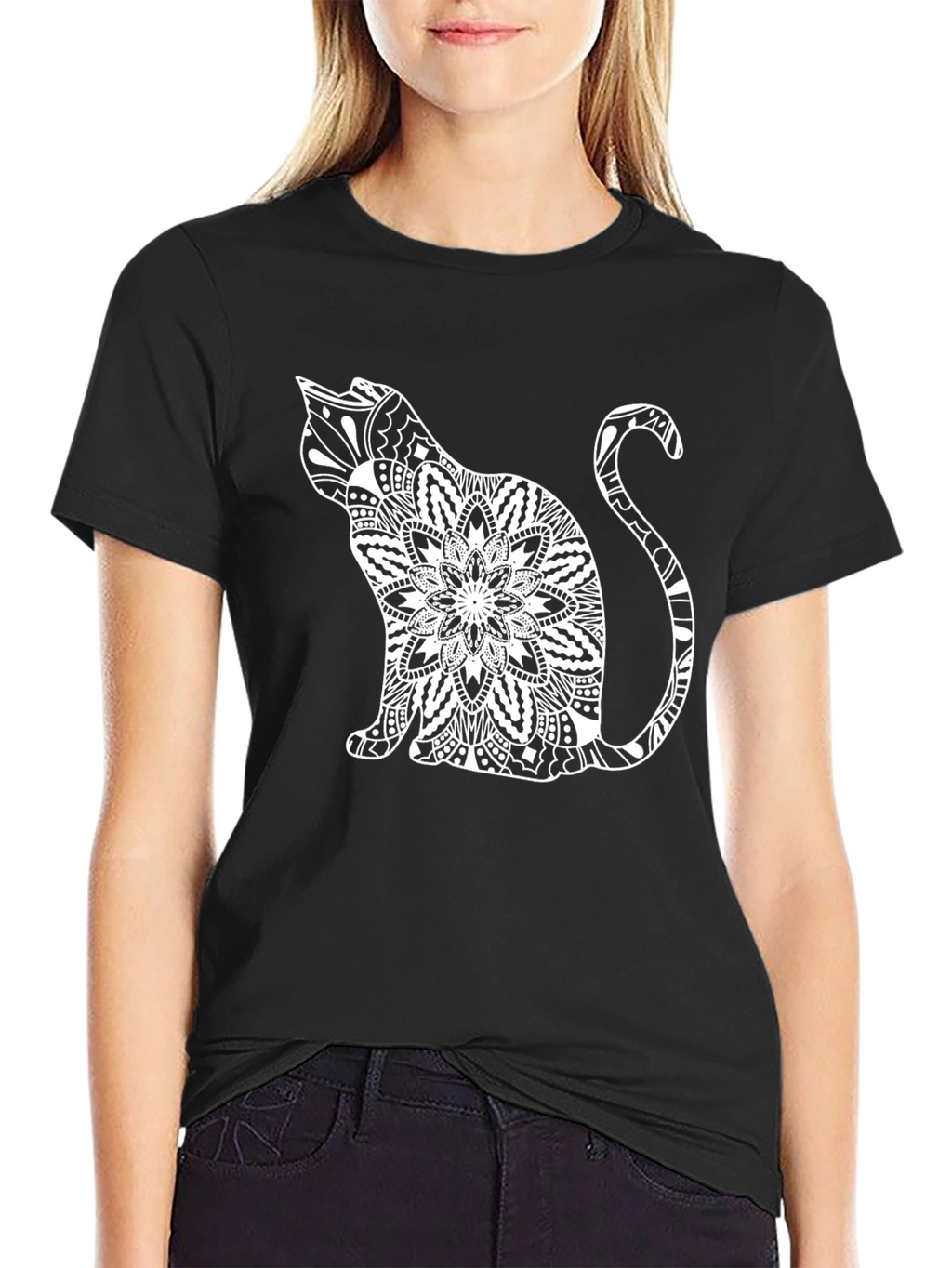 Black Cat Mandala T-Shirt - Unique Graphic Tee