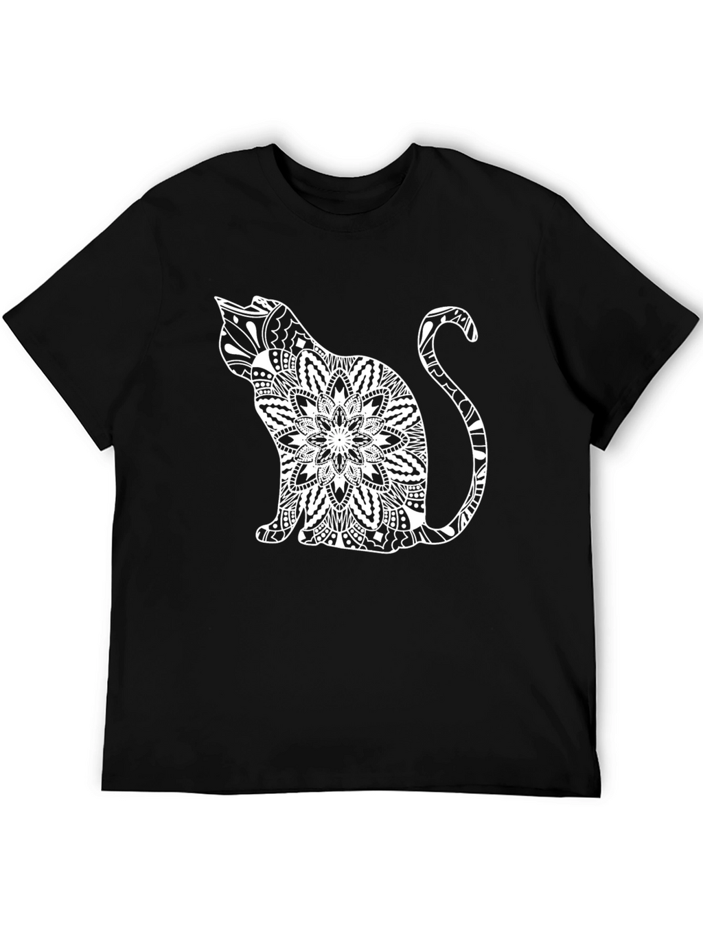 Black Cat Mandala T-Shirt - Unique Graphic Tee