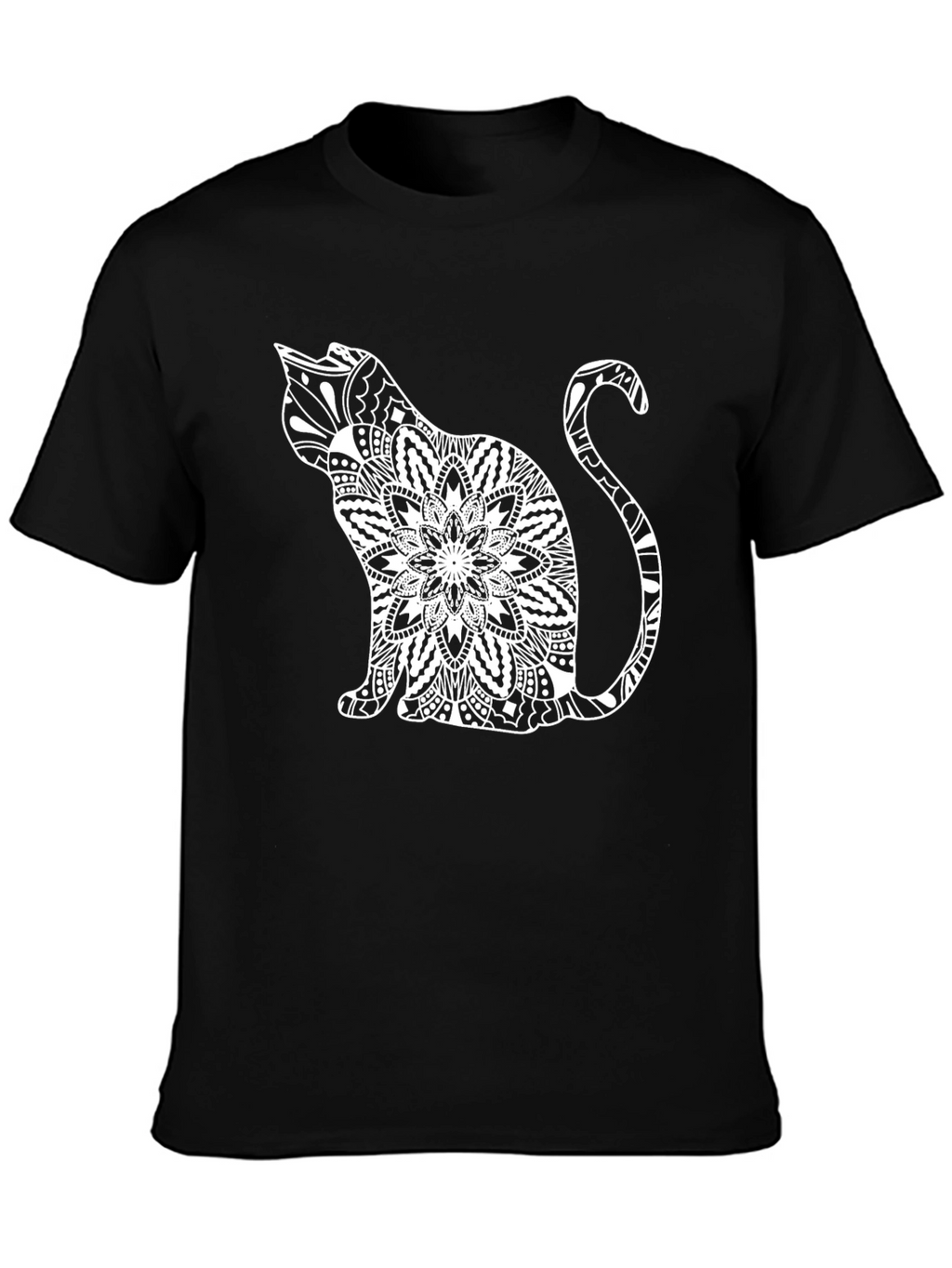 Black Cat Mandala T-Shirt - Unique Graphic Tee