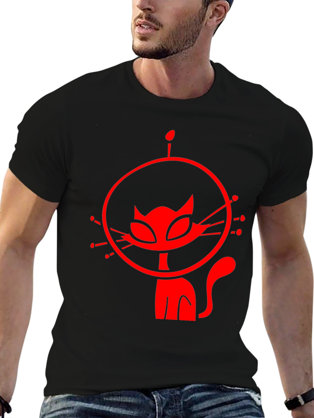 Retro Cat Astronaut Black Graphic Tee