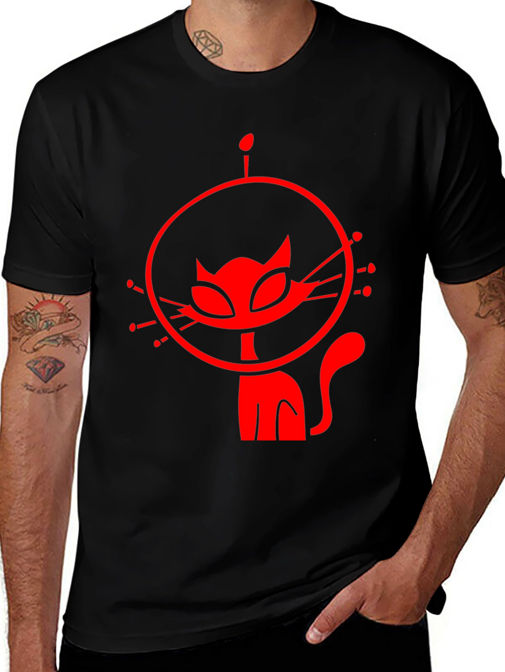 Retro Cat Astronaut Black Graphic Tee