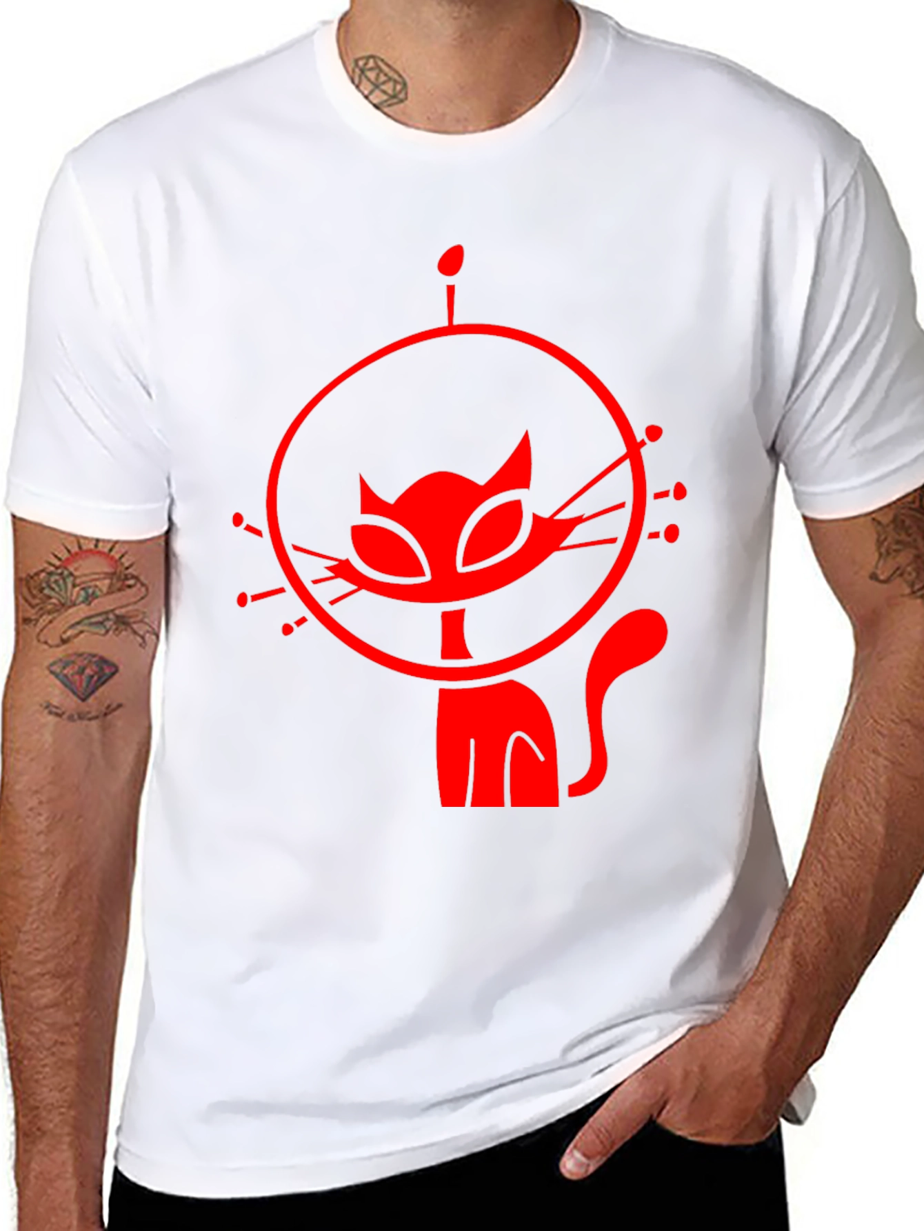 Retro Cat Astronaut Black Graphic Tee