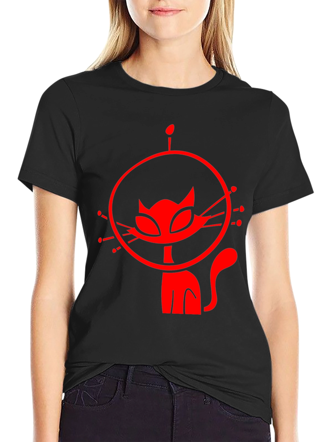 Retro Cat Astronaut Black Graphic Tee