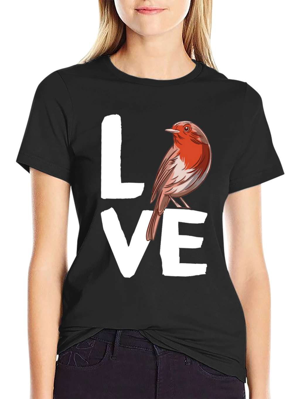 Love Bird Graphic Tee - Black Cotton T-Shirt