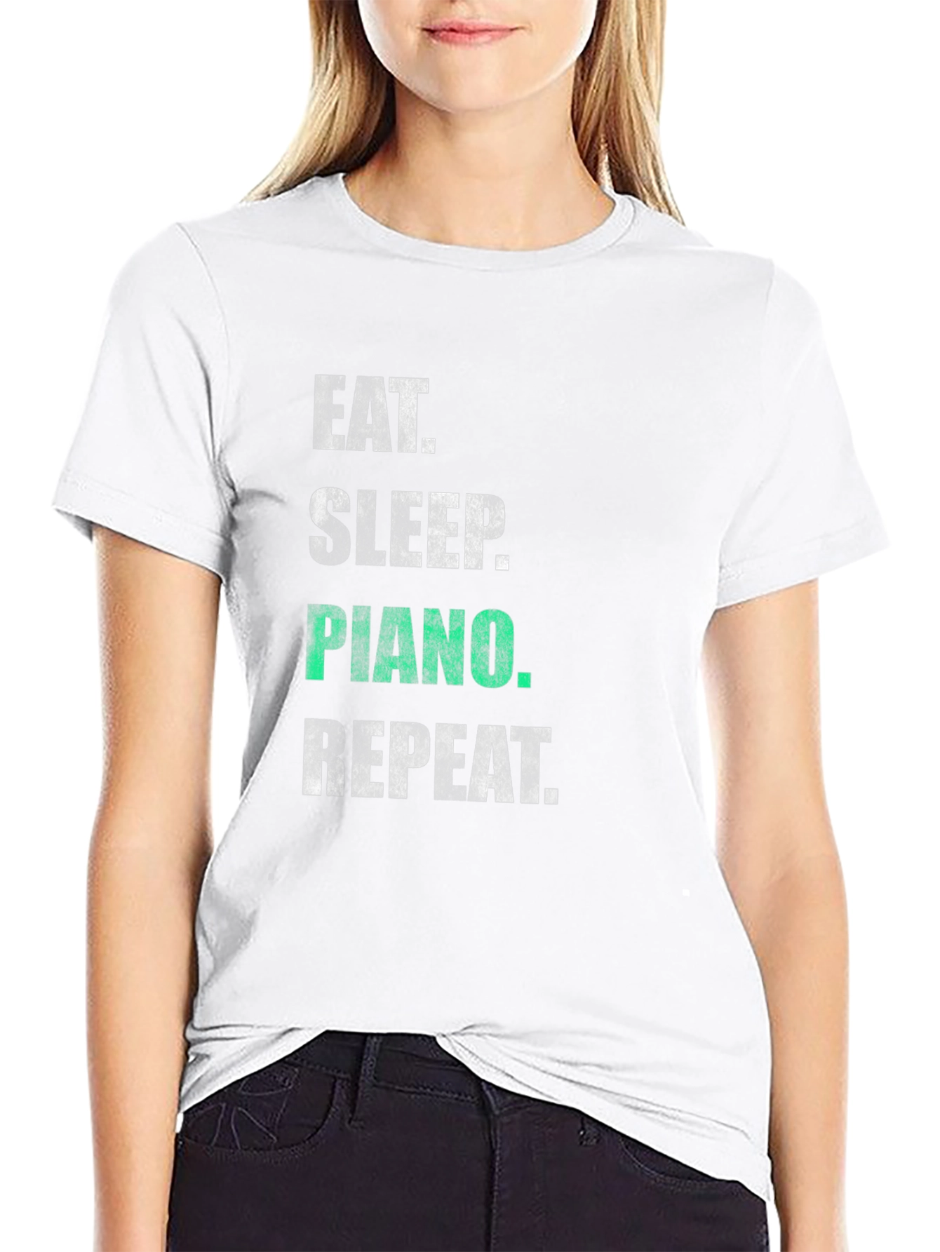 Eat Sleep Piano Repeat Black Graphic T-Shirt