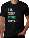 Eat Sleep Piano Repeat Black Graphic T-Shirt