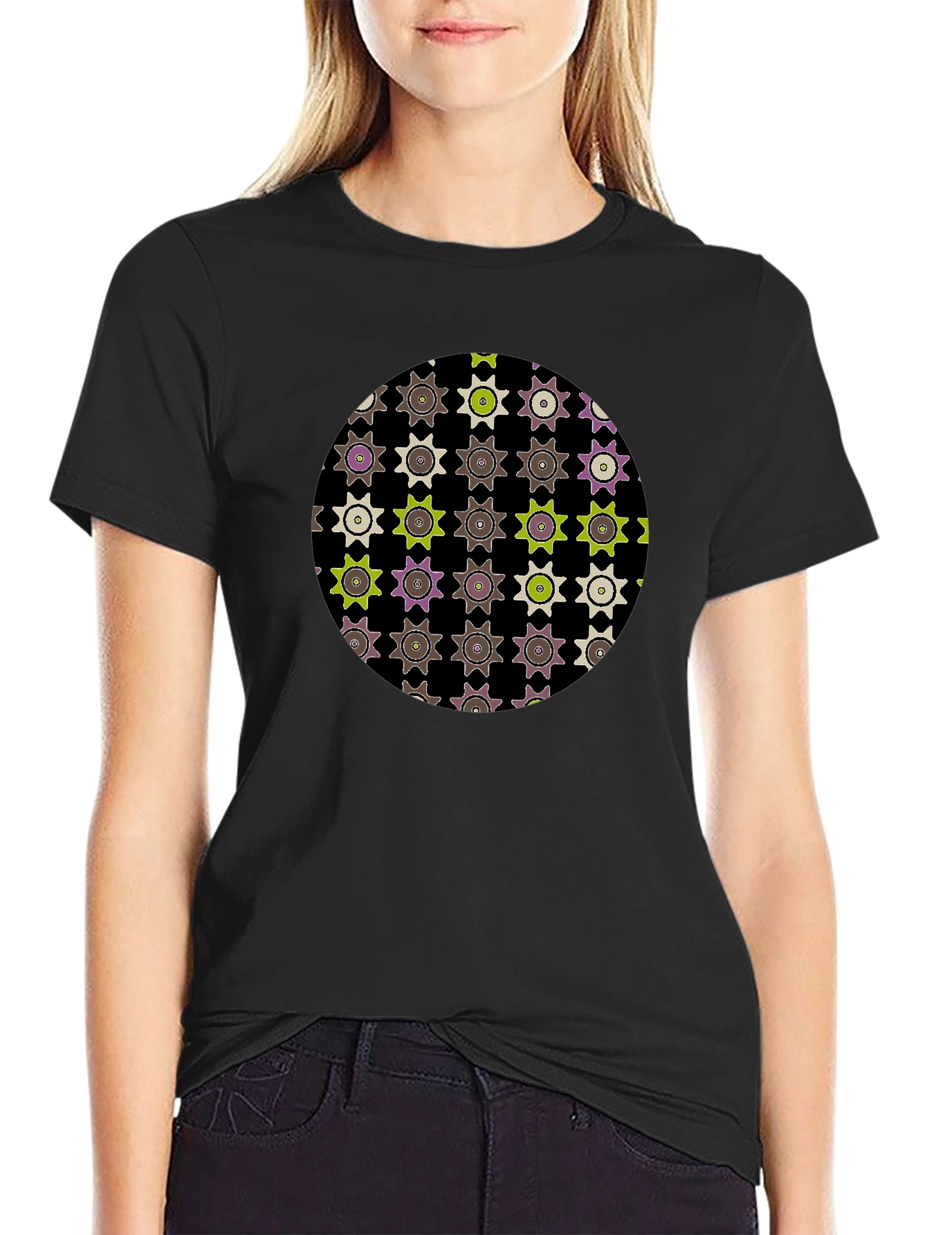 Geometric Print Black Tee