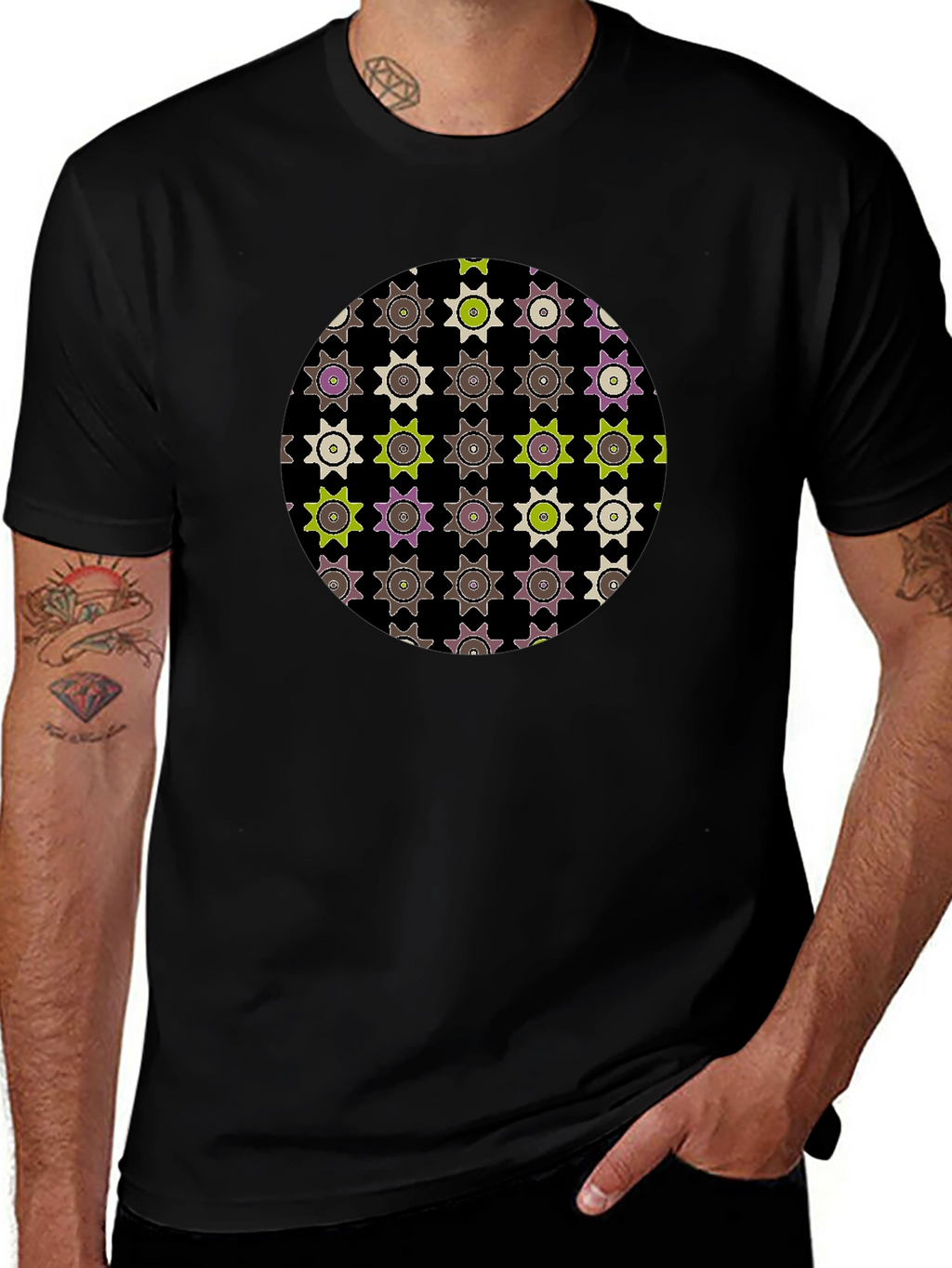 Geometric Print Black Tee