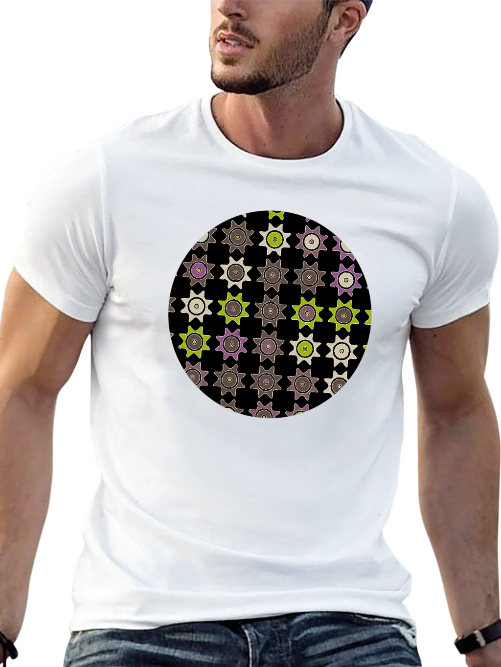 Geometric Print Black Tee