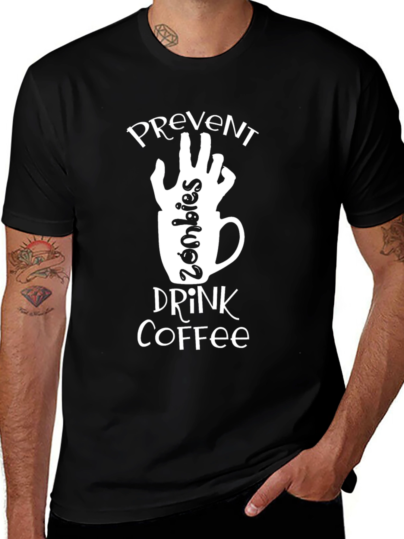 Prevent Zombies Drink Coffee Black Graphic T-Shirt