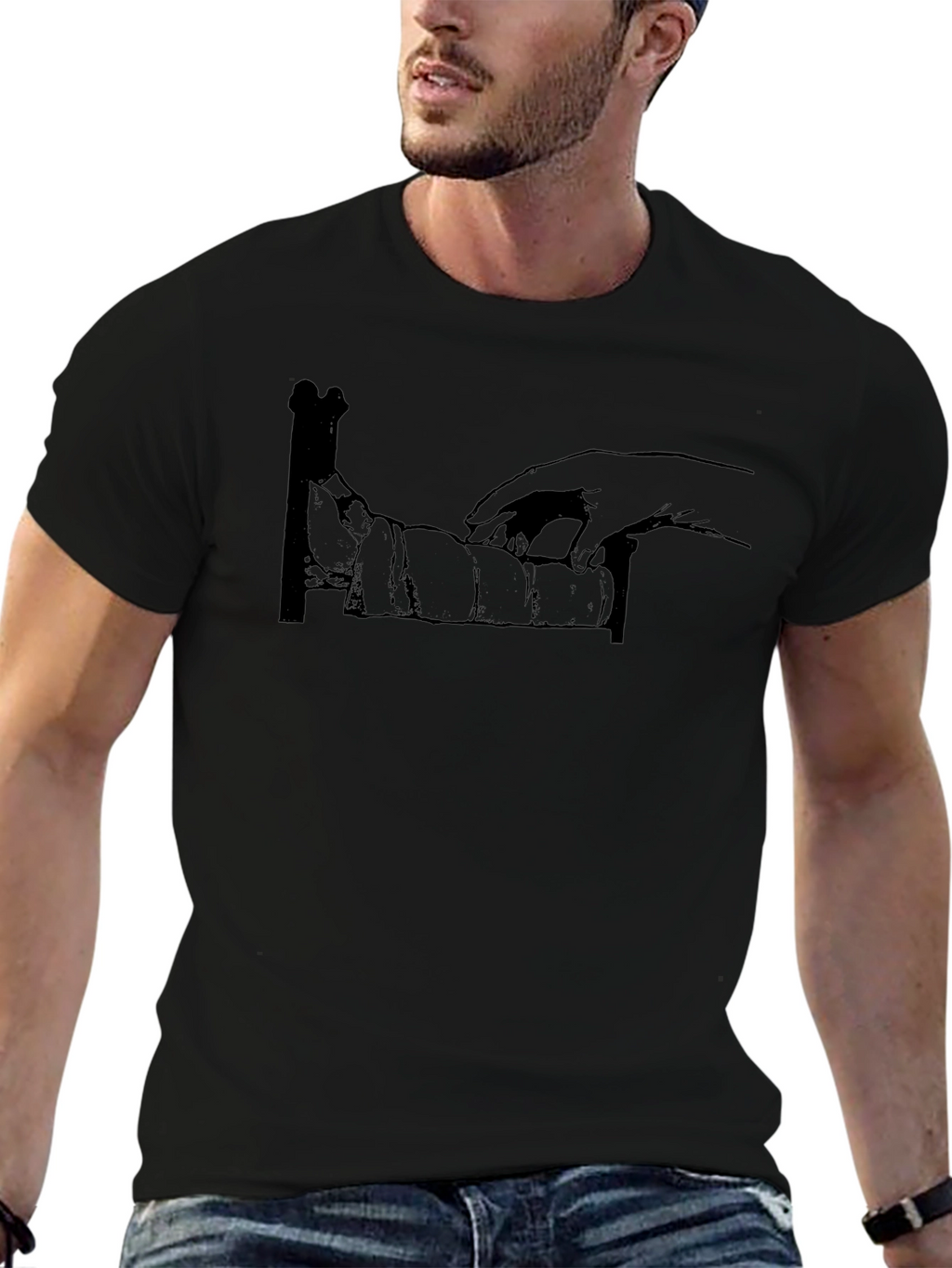 Humorous Hand-Bed T-Shirt