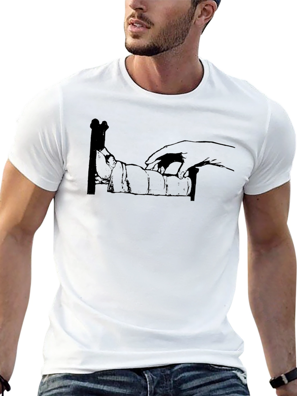 Humorous Hand-Bed T-Shirt