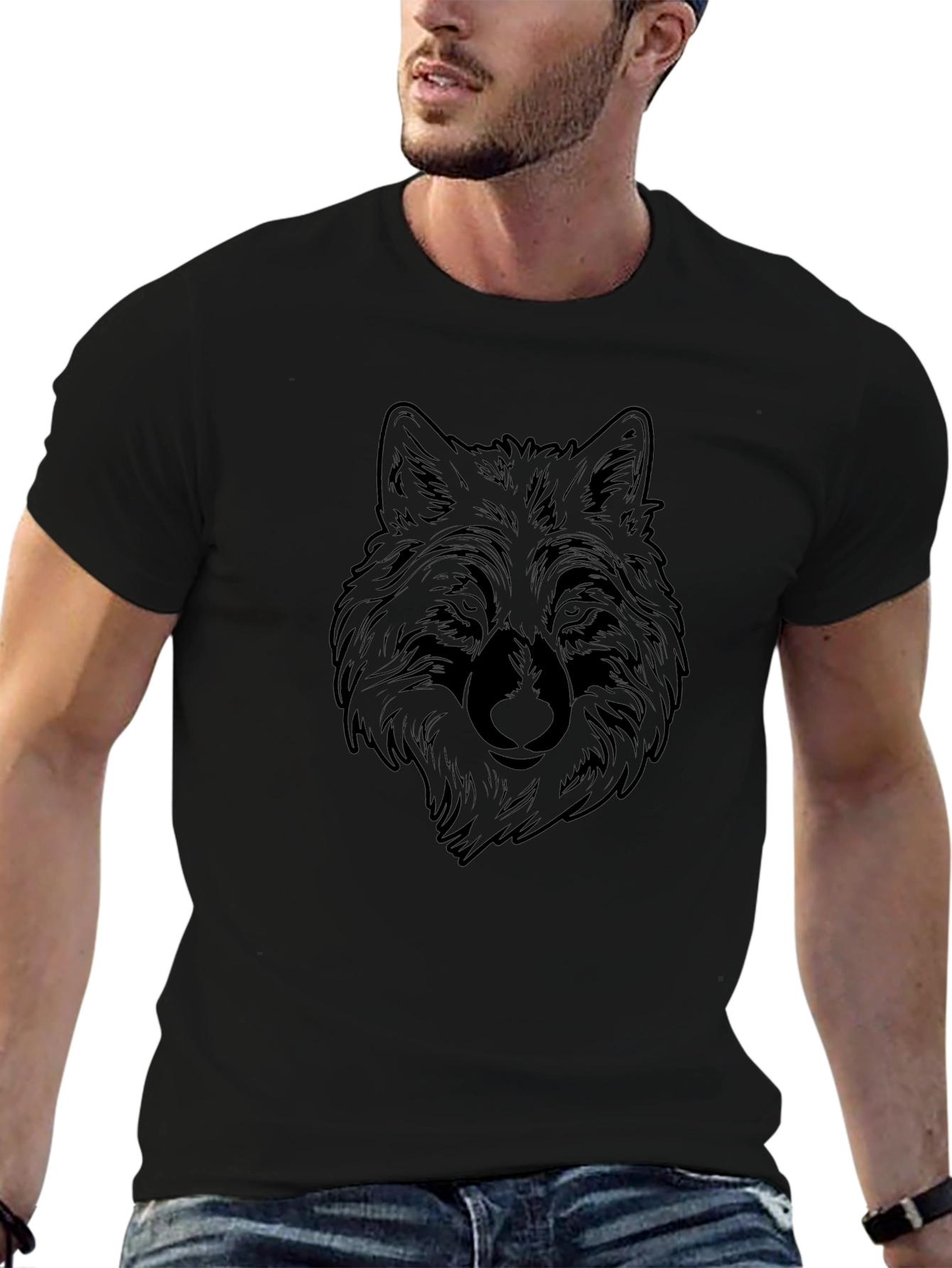 Mens Wolf Graphic Print Black T-Shirt