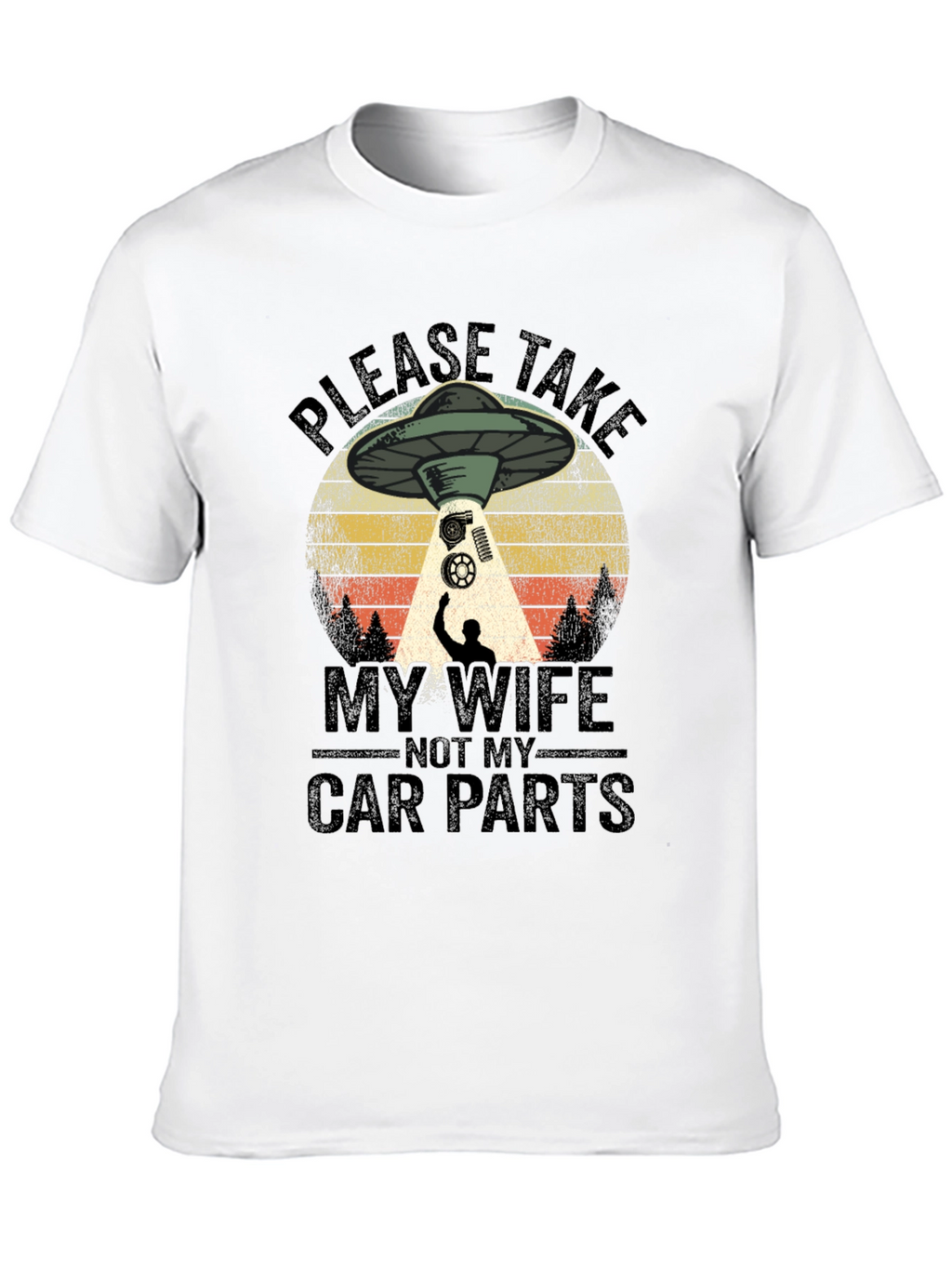 Funny Alien Abduction Car Parts Mens T-Shirt
