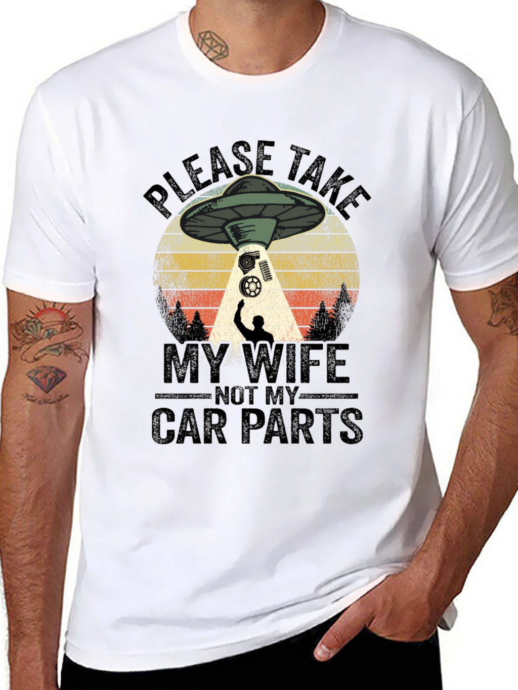 Funny Alien Abduction Car Parts Mens T-Shirt
