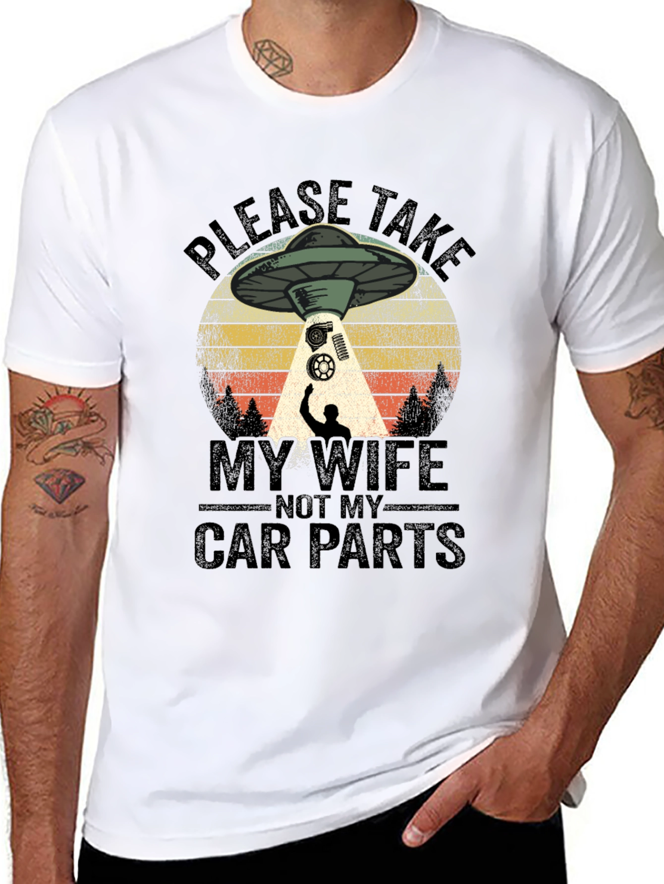 Funny Alien Abduction Car Parts Mens T-Shirt