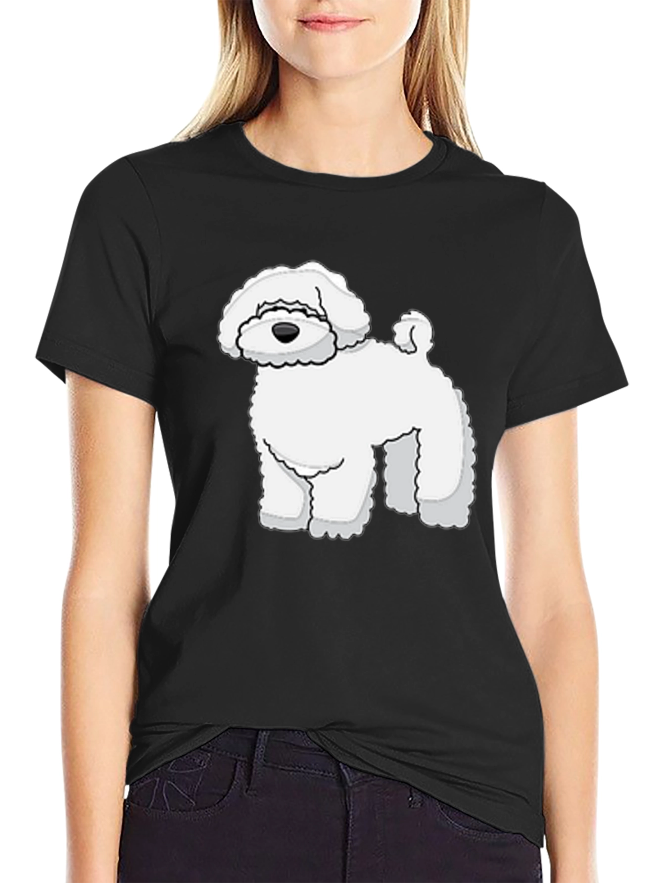 Black T-Shirt with White Dog Graphic