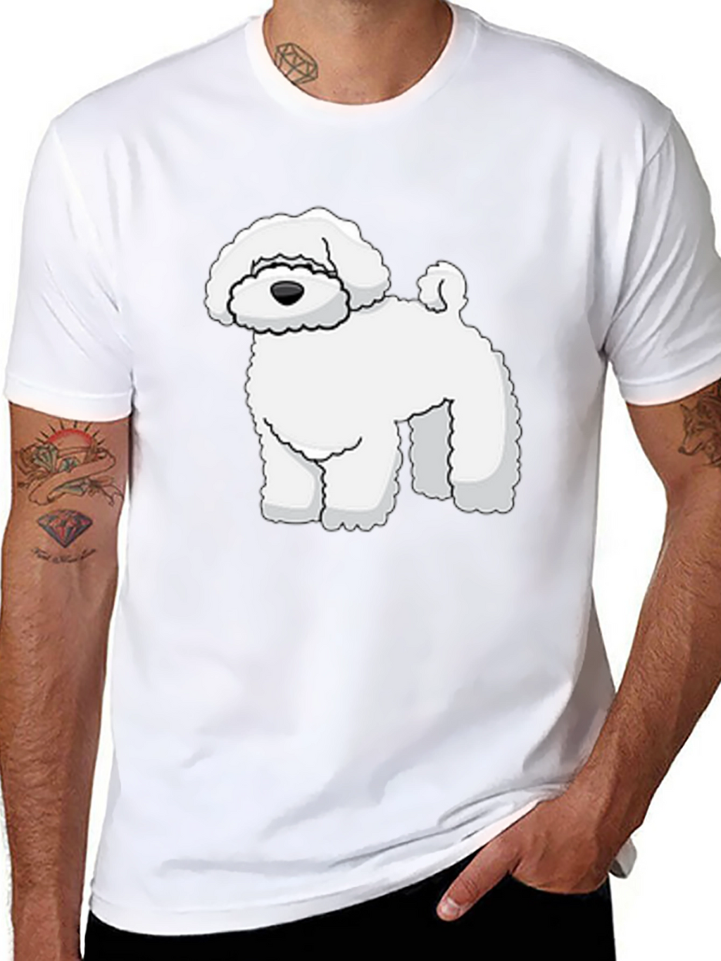 Black T-Shirt with White Dog Graphic