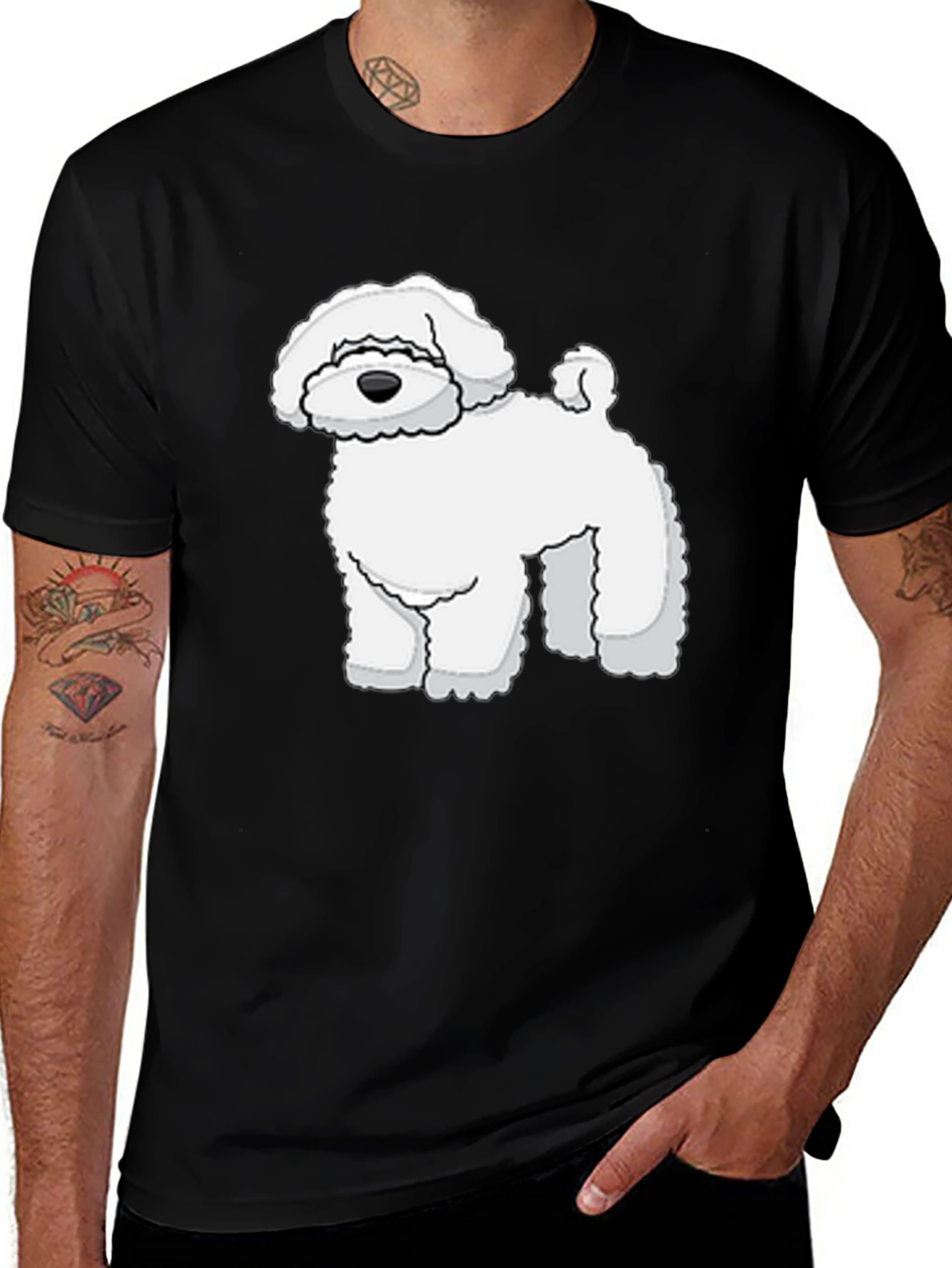 Black T-Shirt with White Dog Graphic