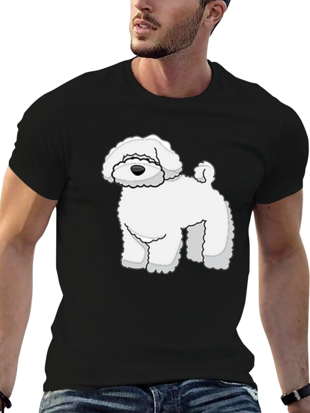Black T-Shirt with White Dog Graphic
