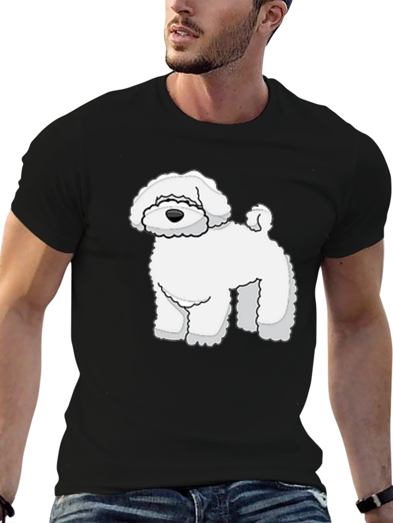 Black T-Shirt with White Dog Graphic