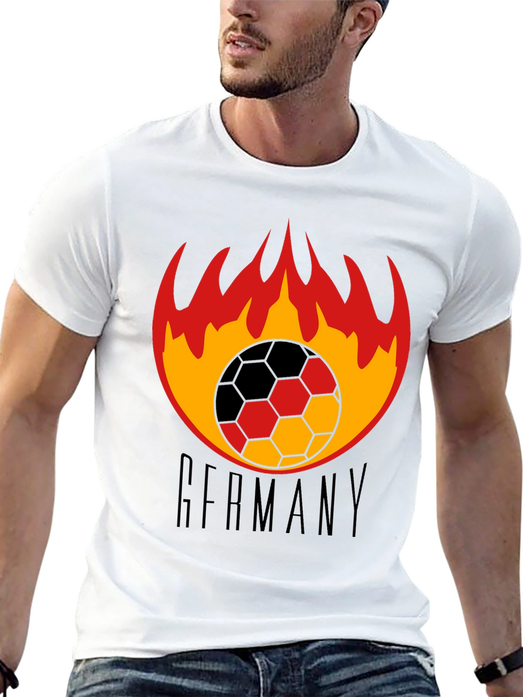 Germany Soccer T-Shirt - Flaming Football Design