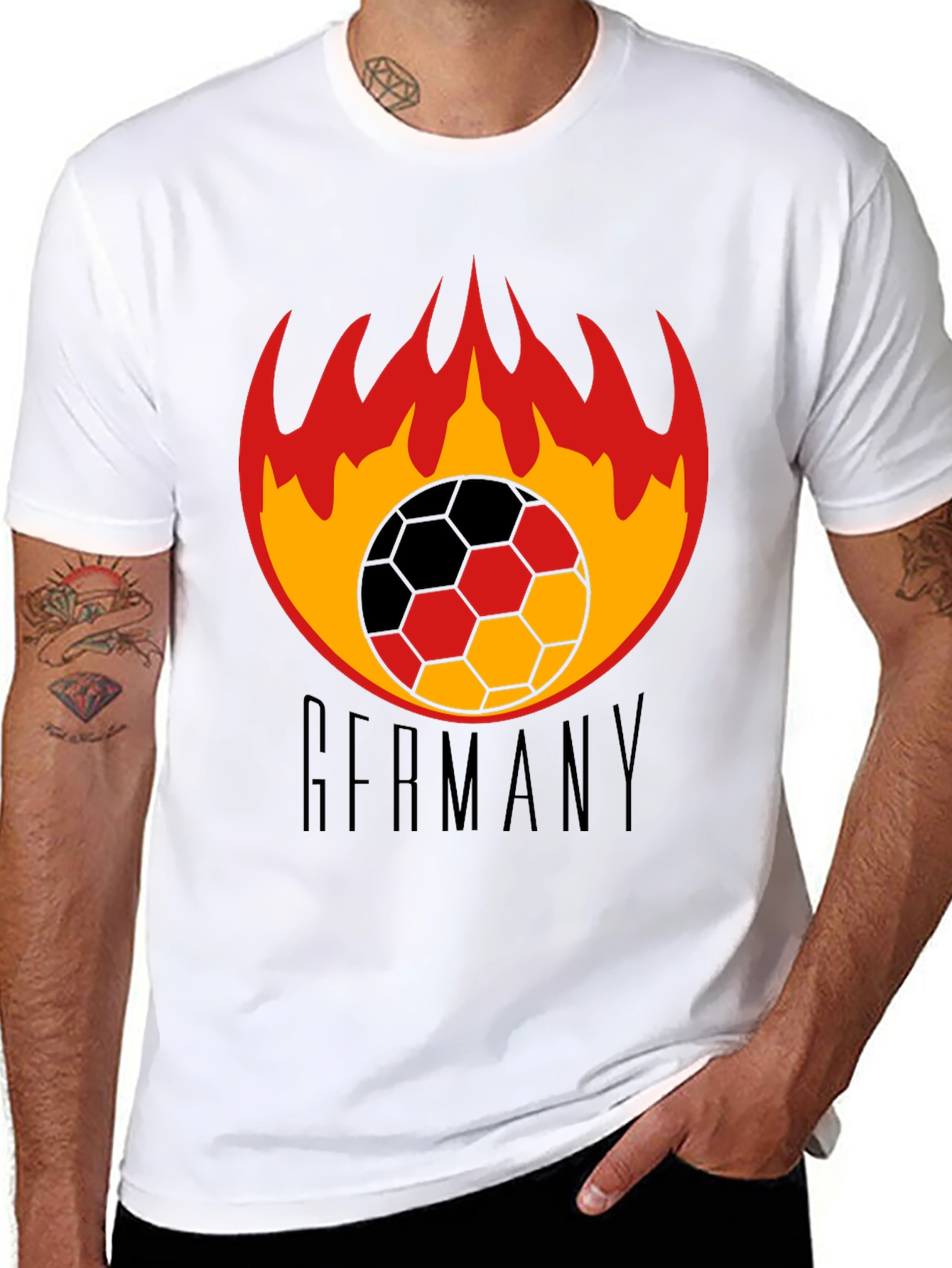 Germany Soccer T-Shirt - Flaming Football Design