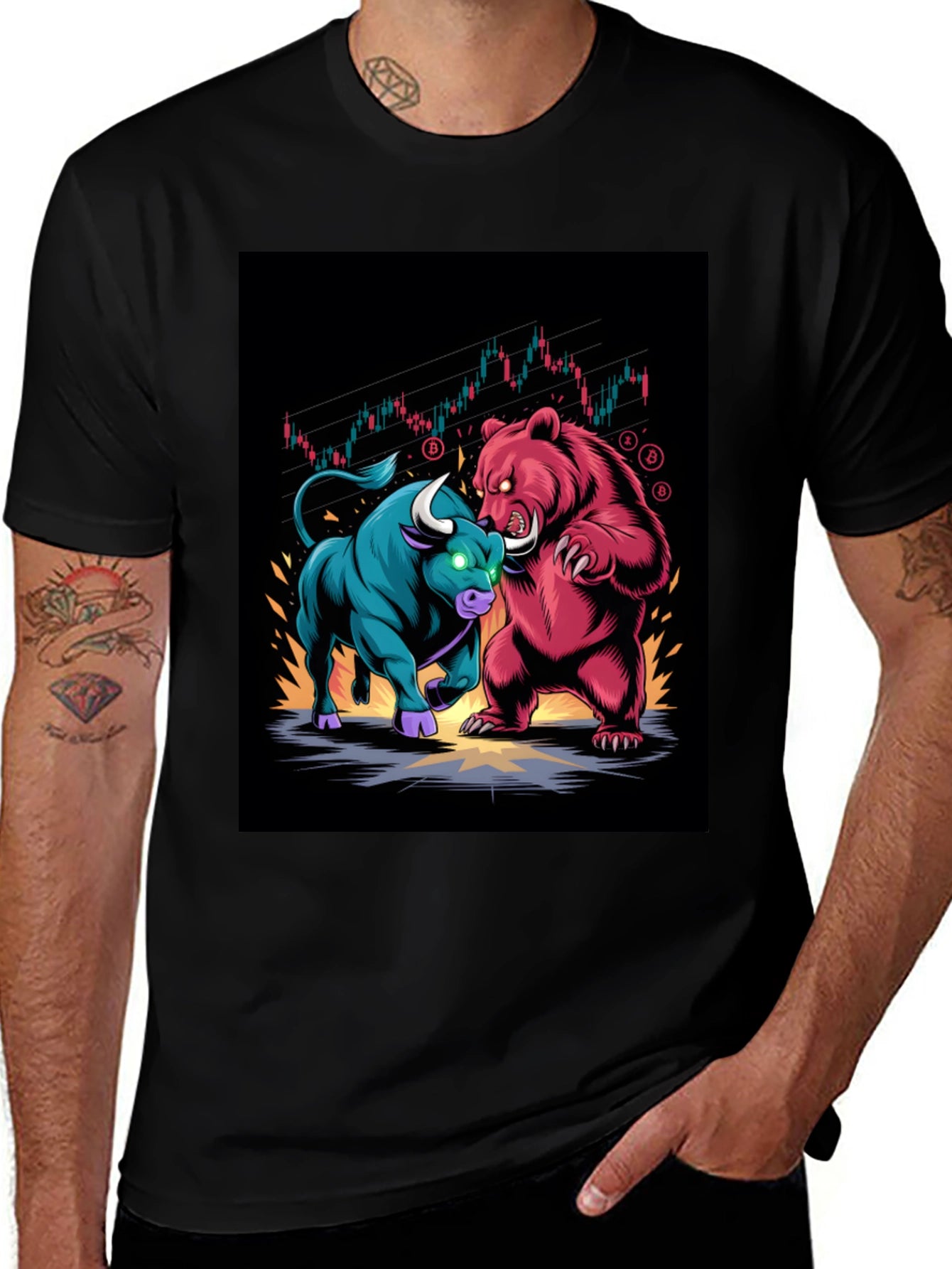Bull vs Bear Graphic Tee - Crypto Stock Market