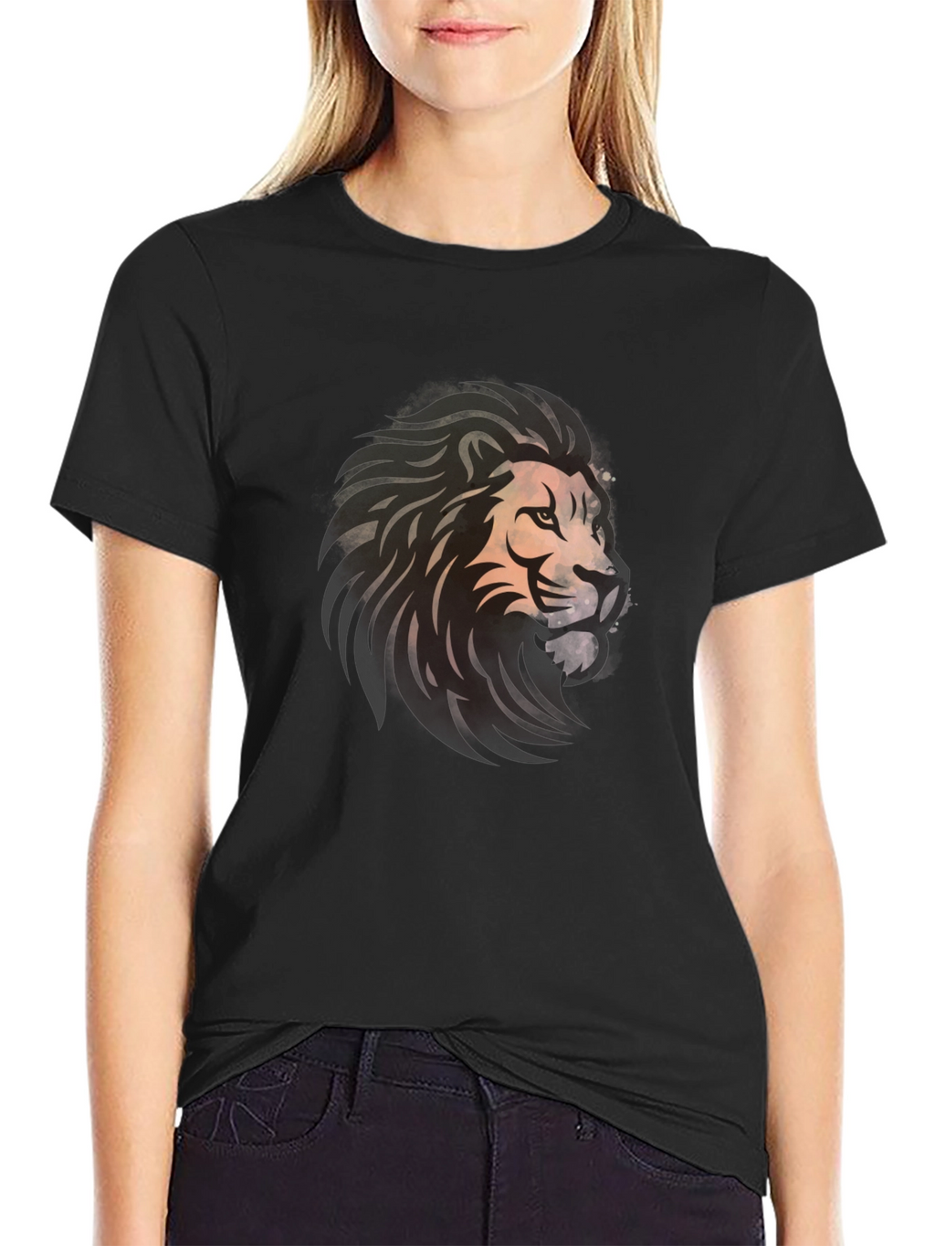 Lion Graphic Black T-Shirt - Bold Artistic Design