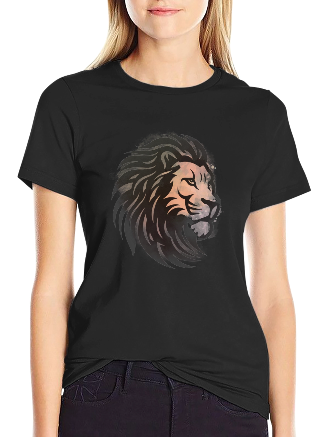 Lion Graphic Black T-Shirt - Bold Artistic Design