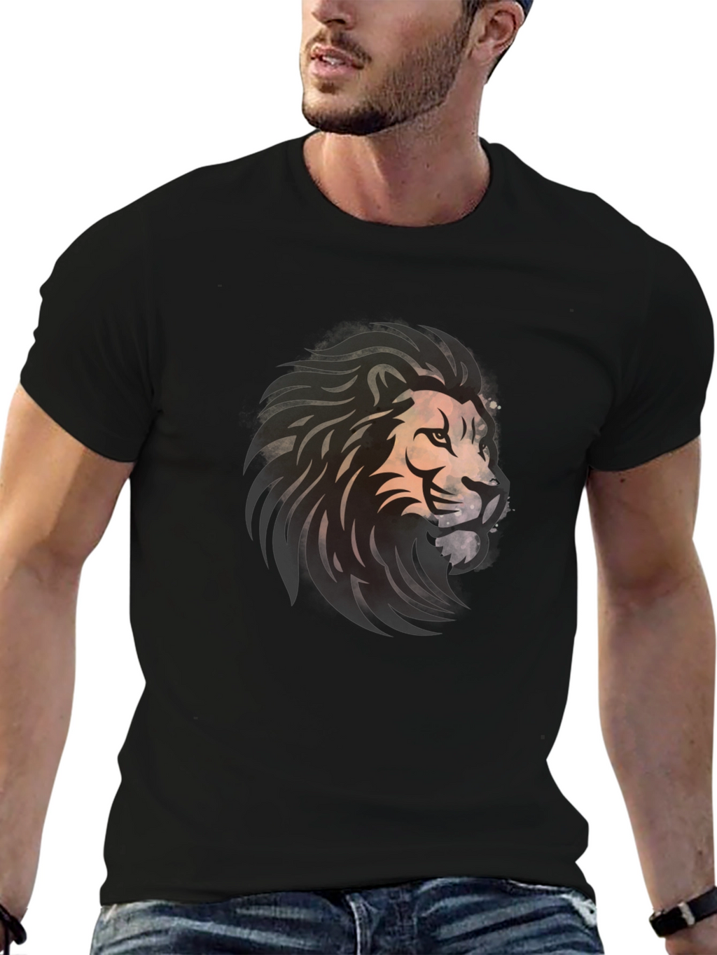 Lion Graphic Black T-Shirt - Bold Artistic Design
