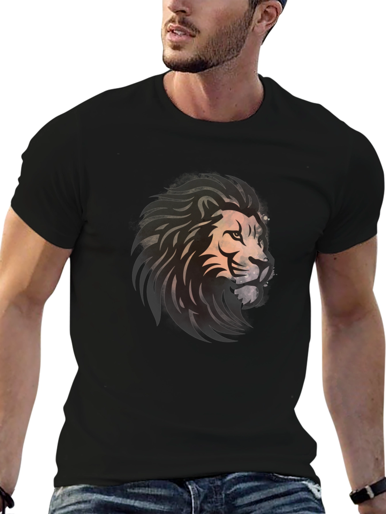 Lion Graphic Black T-Shirt - Bold Artistic Design