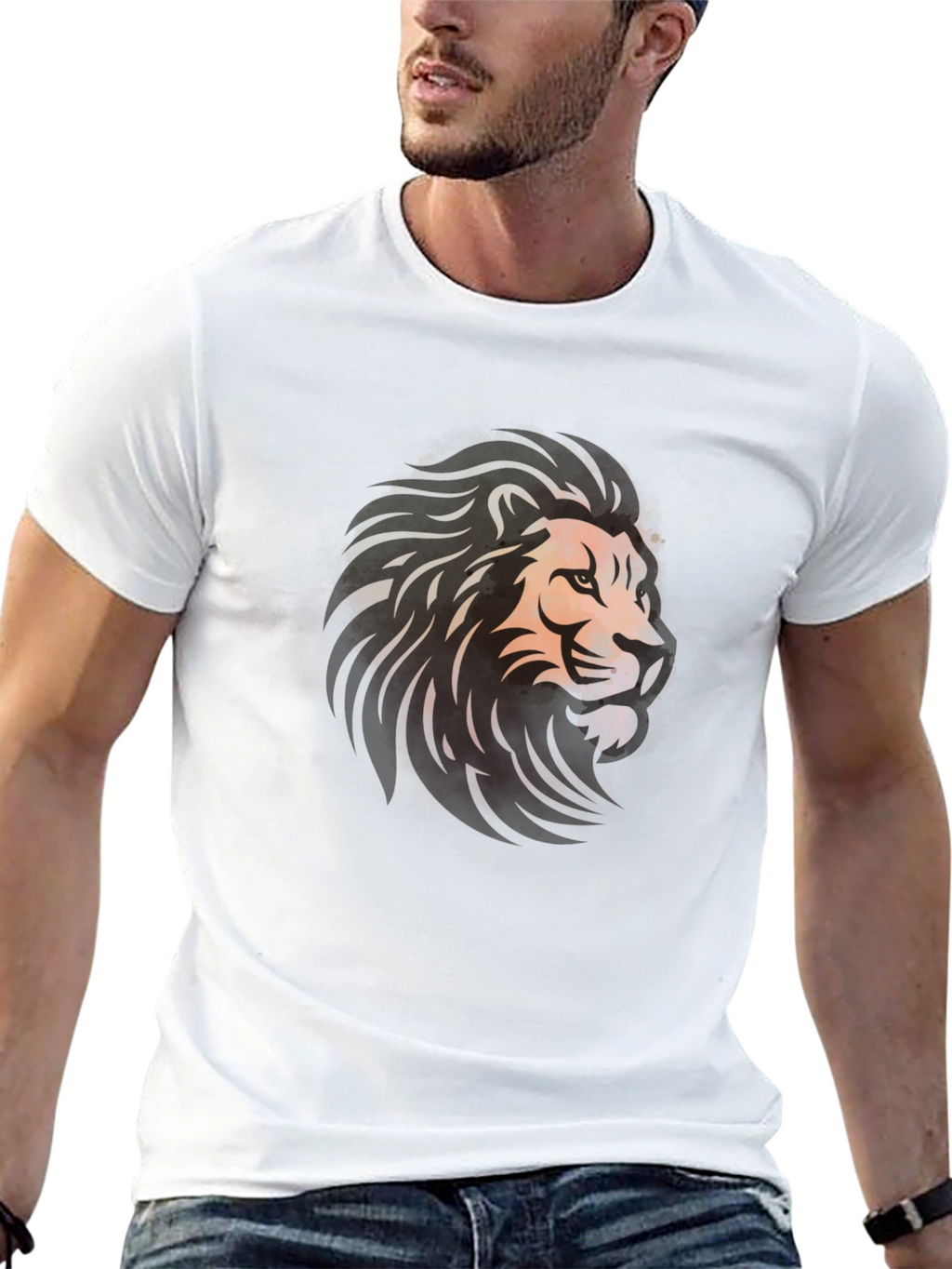 Lion Graphic Black T-Shirt - Bold Artistic Design
