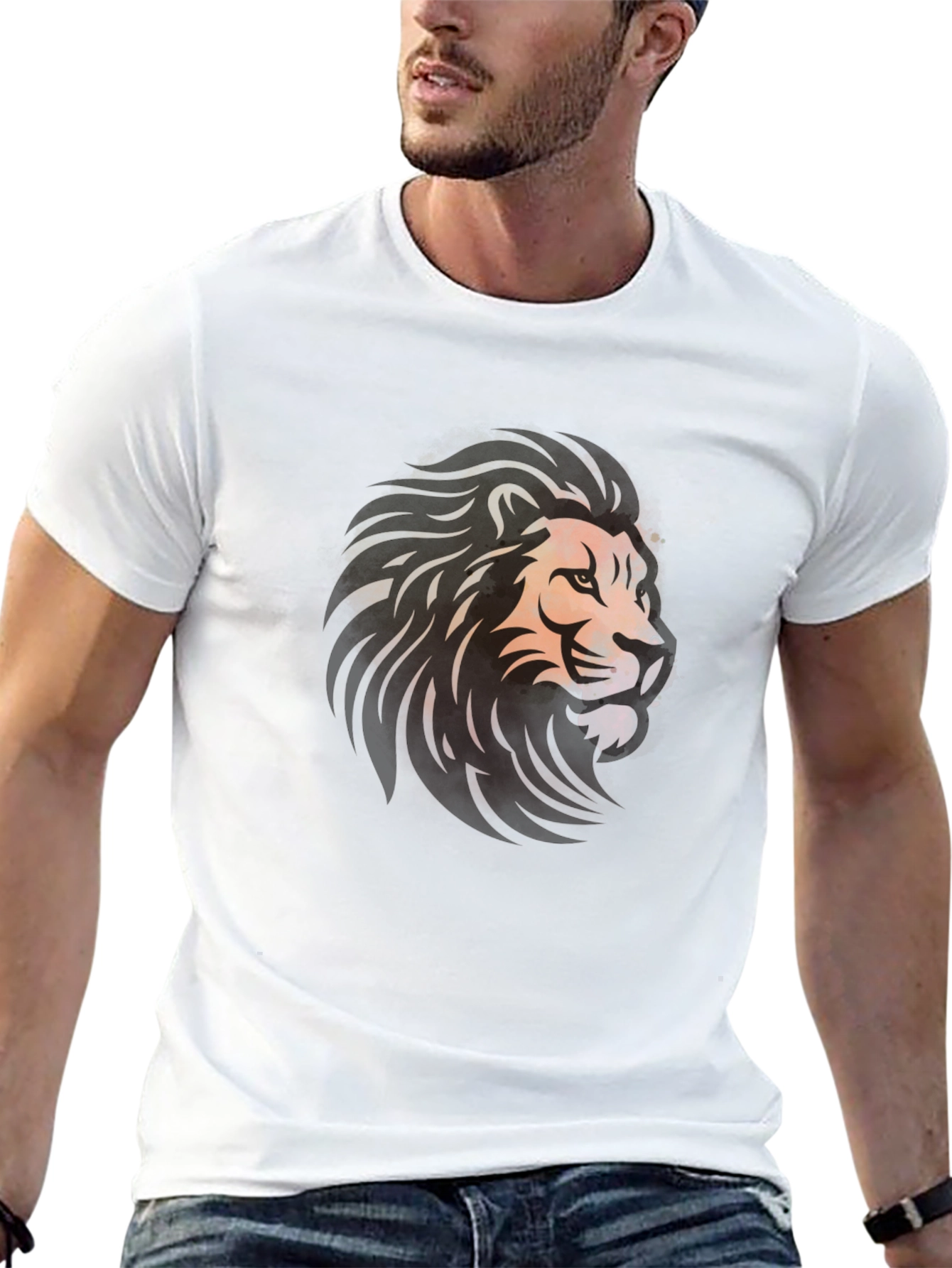 Lion Graphic Black T-Shirt - Bold Artistic Design