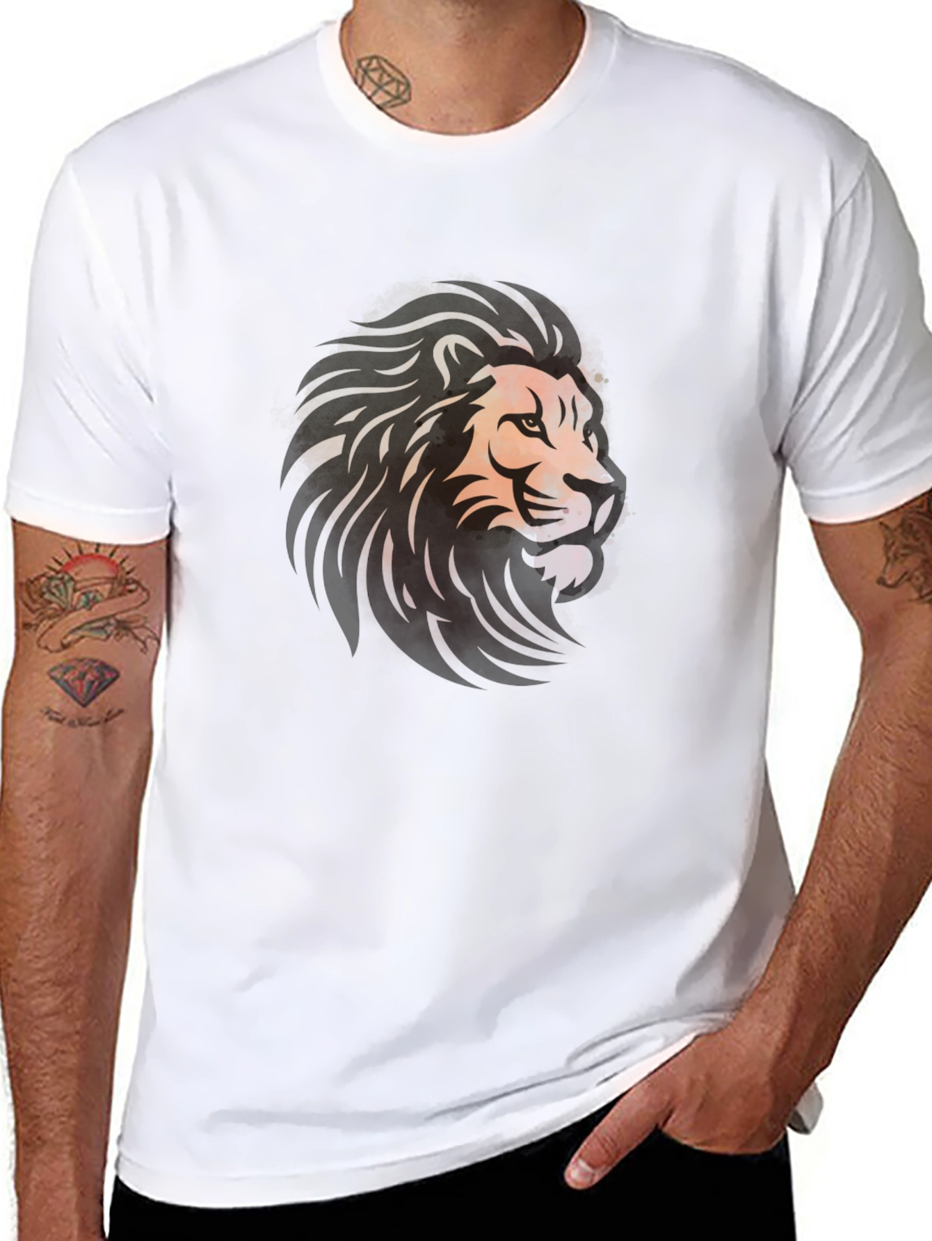 Lion Graphic Black T-Shirt - Bold Artistic Design