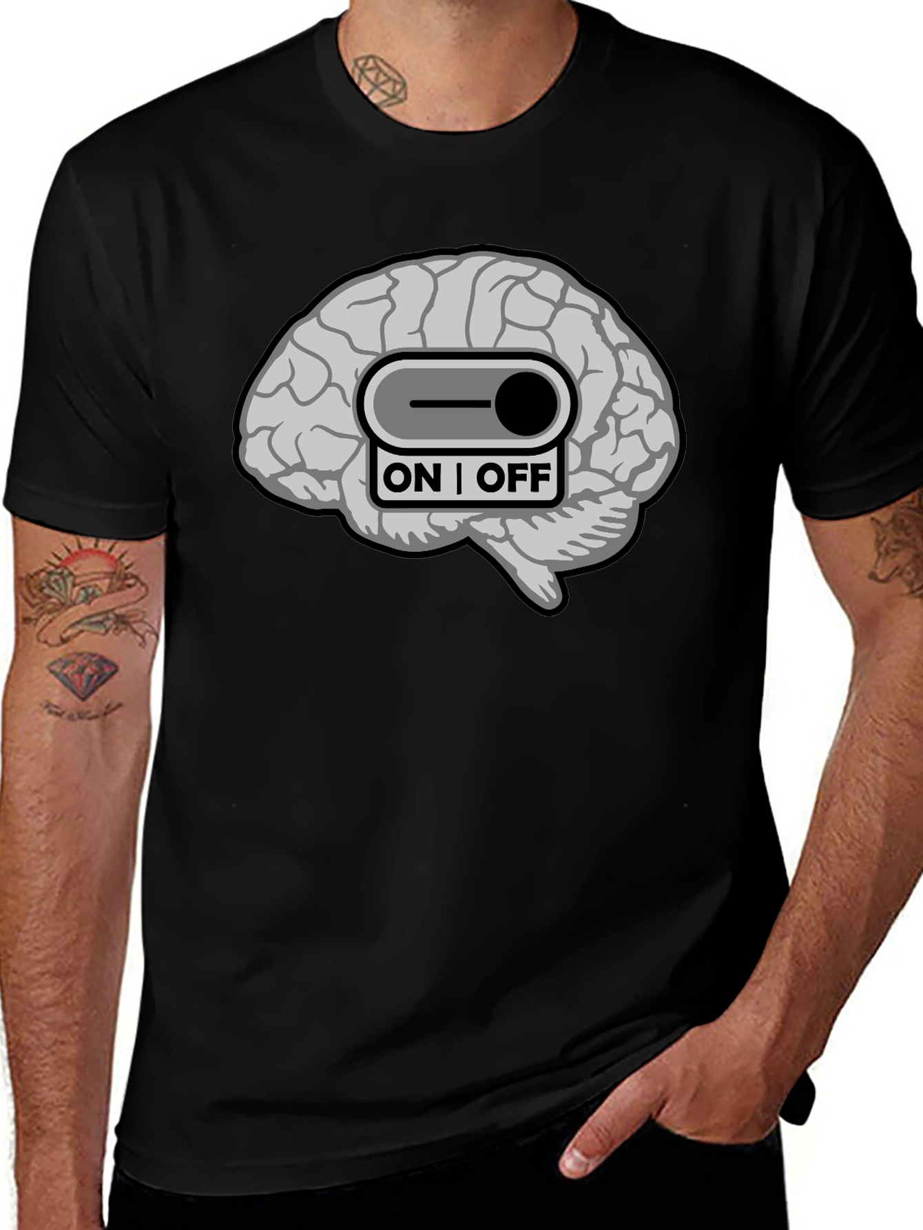 Brain On/Off Switch Graphic T-Shirt - Mens