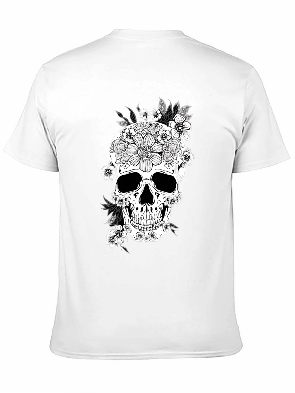 Floral Skull Graphic Tee - Black Cotton T-Shirt