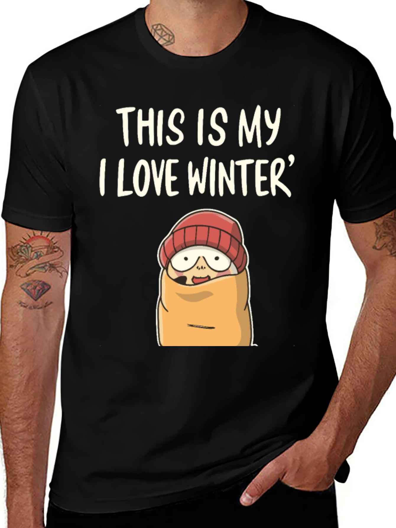 Funny Winter T-Shirt: I Love Winter Cartoon Graphic Tee
