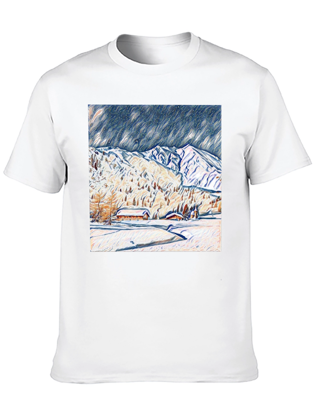 Snowy Mountain Scene Graphic Tee - Black