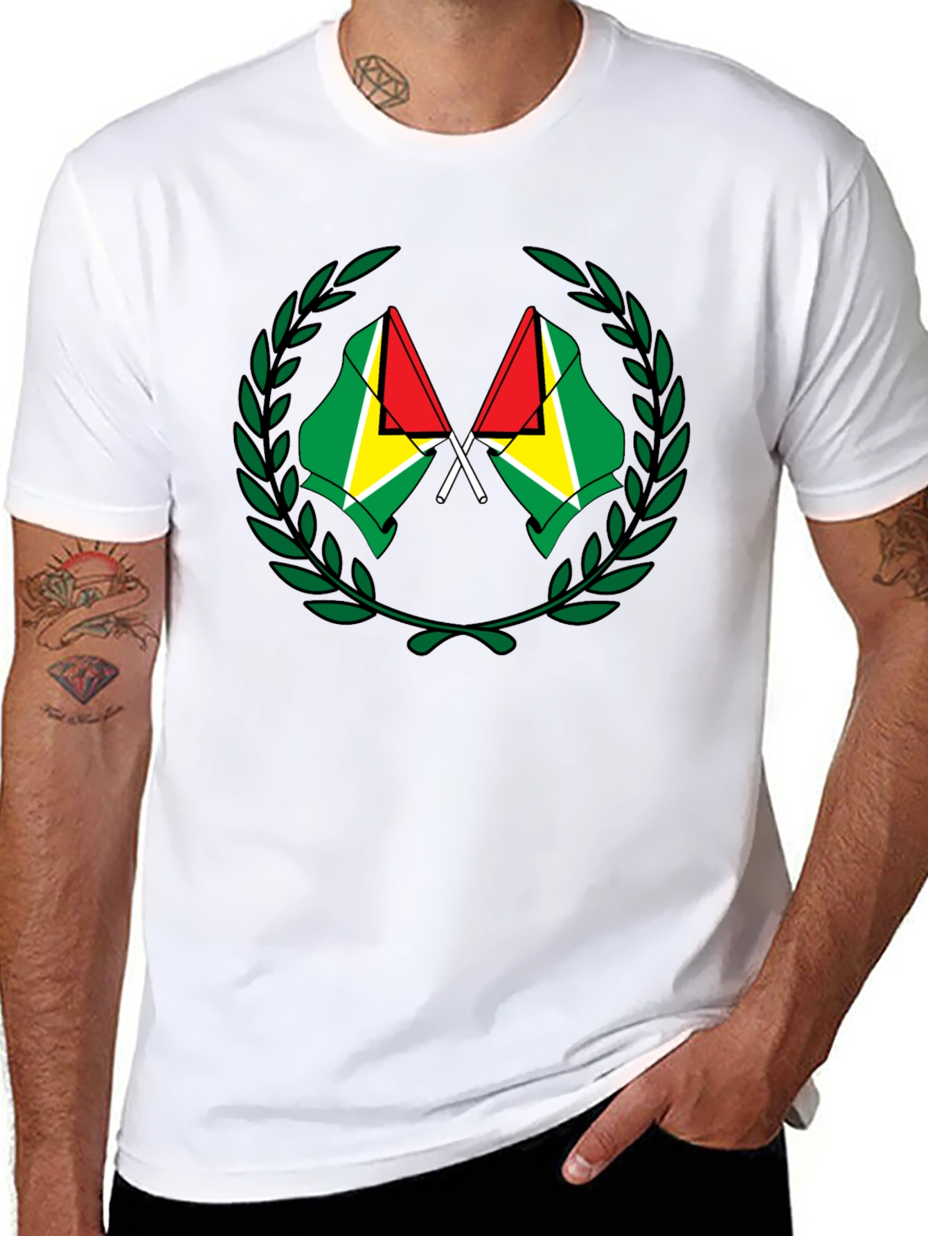 Guyana Flag Wreath Black T-Shirt