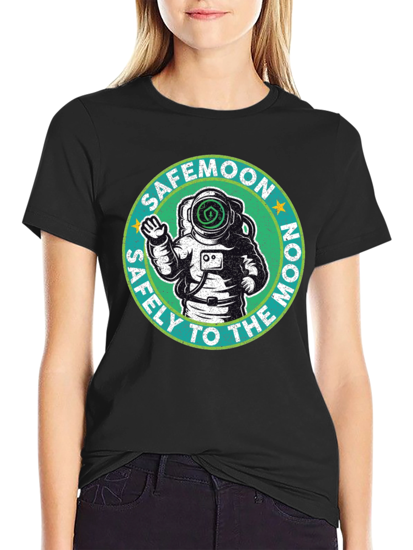 Safemoon Astronaut Black T-Shirt - Safely to the Moon!
