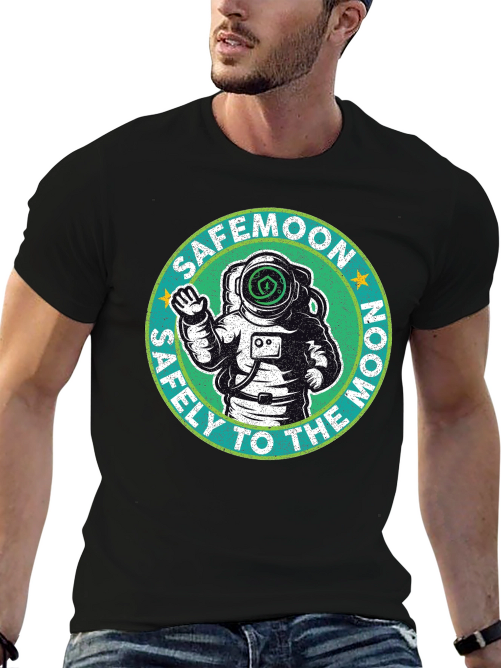 Safemoon Astronaut Black T-Shirt - Safely to the Moon!