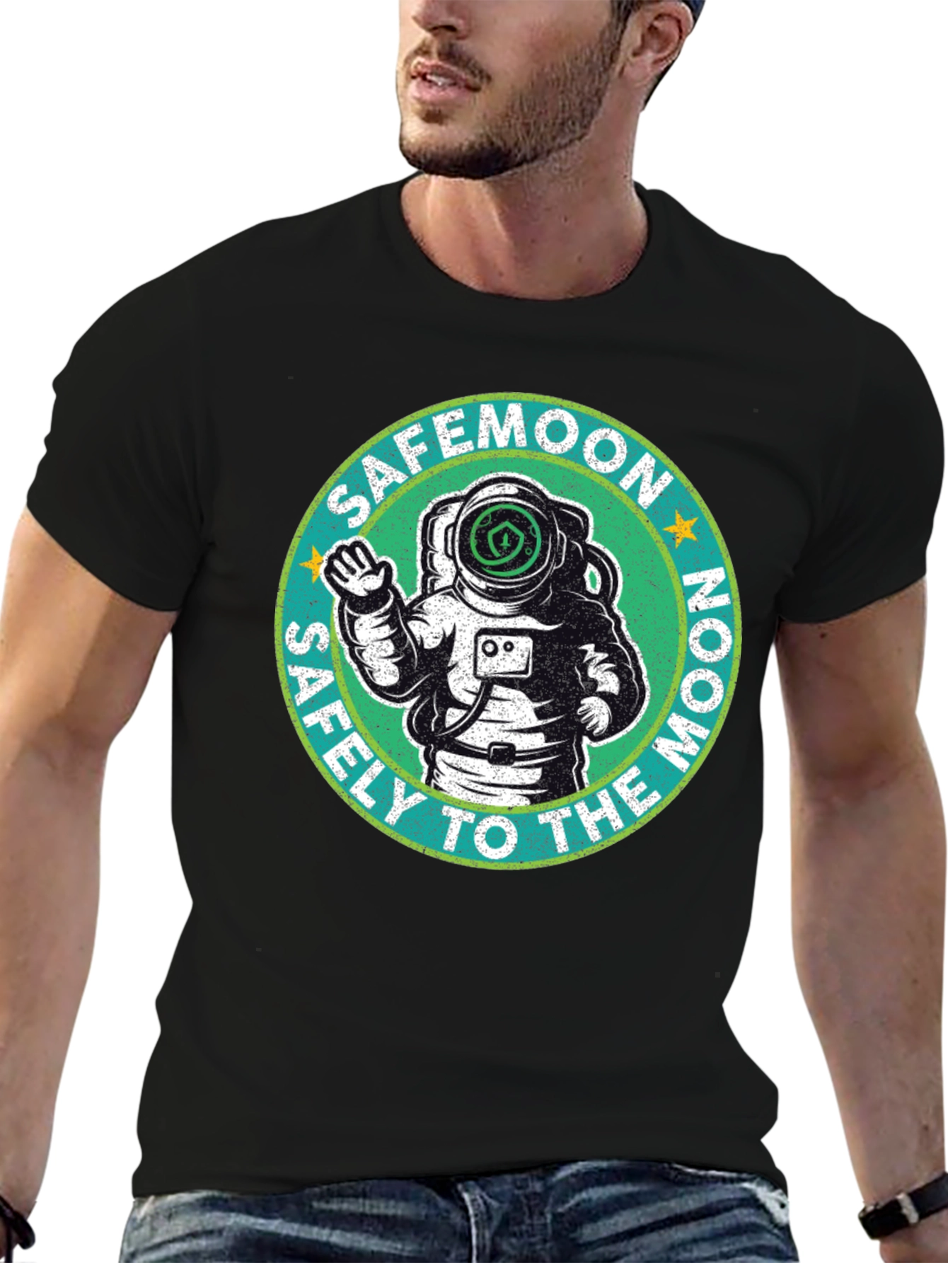 Safemoon Astronaut Black T-Shirt - Safely to the Moon!