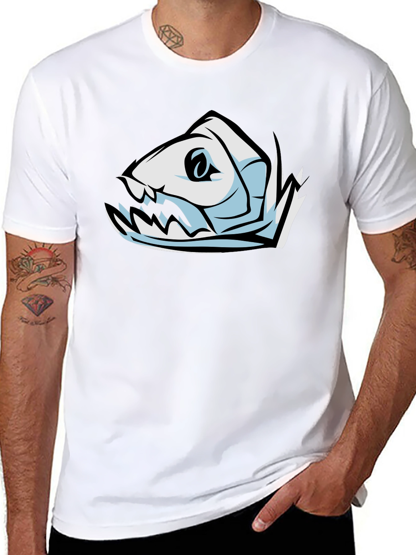 Cool Fish Skeleton Graphic Black T-Shirt