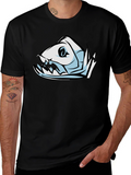 Cool Fish Skeleton Graphic Black T-Shirt