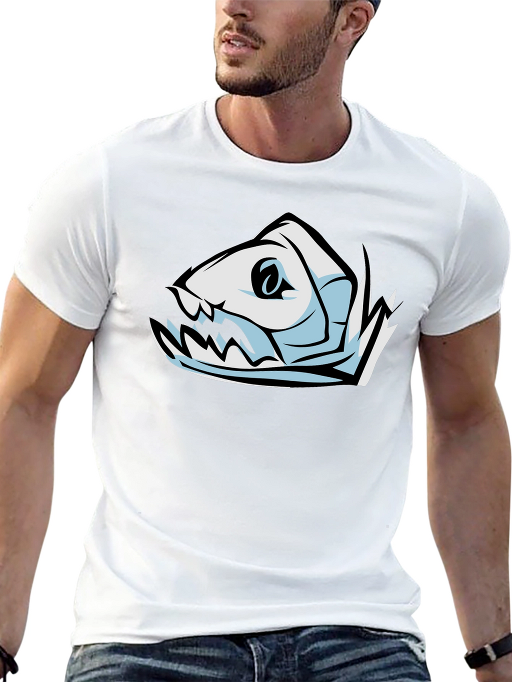 Cool Fish Skeleton Graphic Black T-Shirt