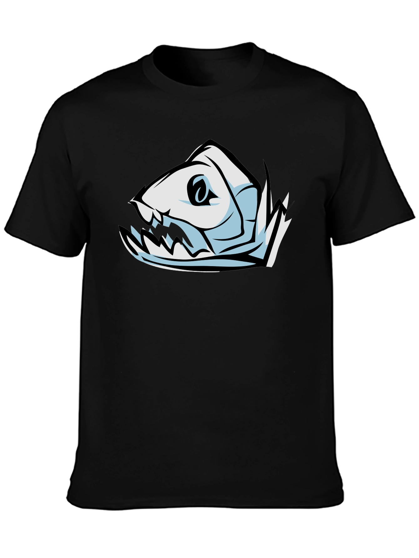 Cool Fish Skeleton Graphic Black T-Shirt