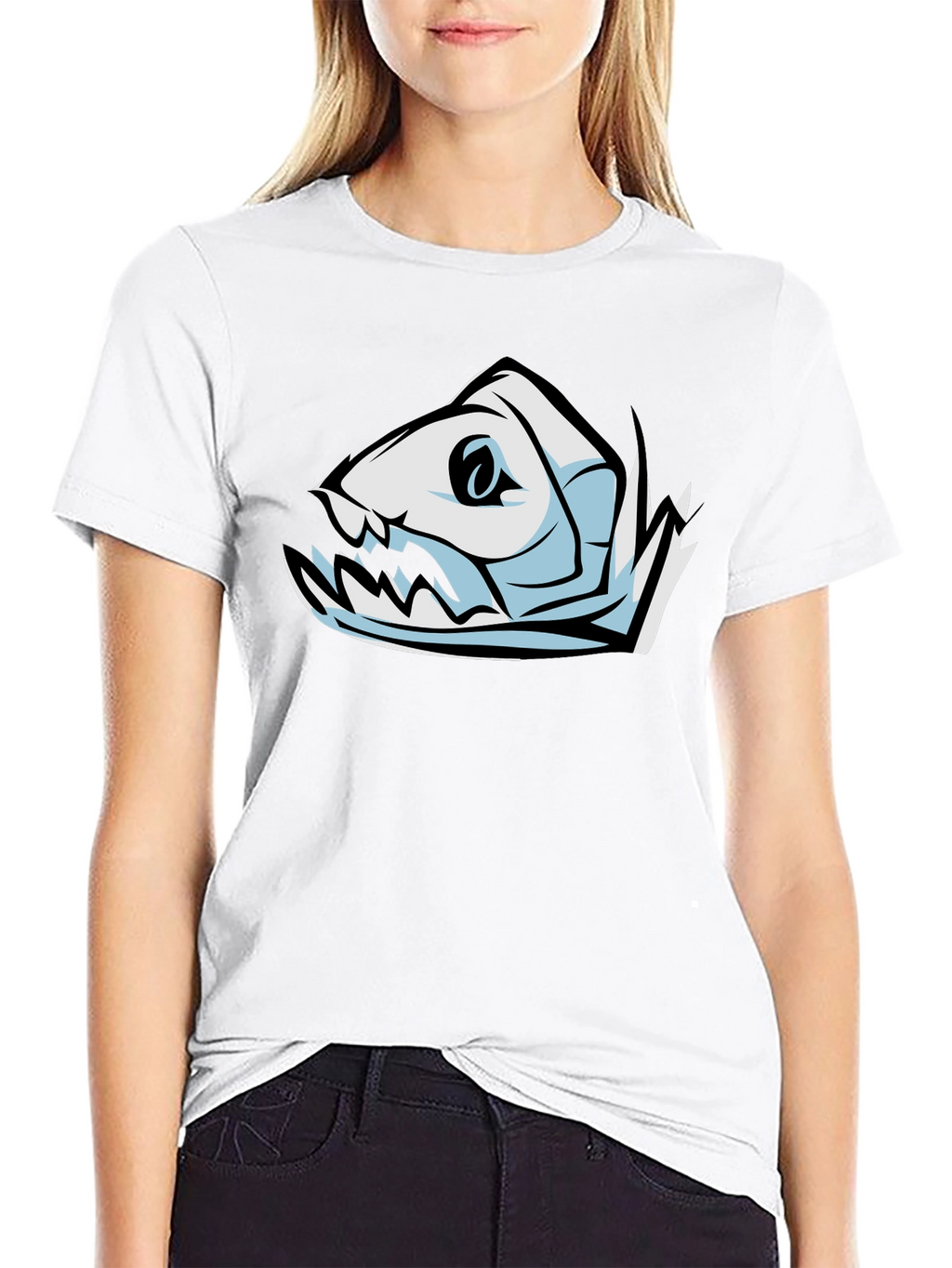 Cool Fish Skeleton Graphic Black T-Shirt